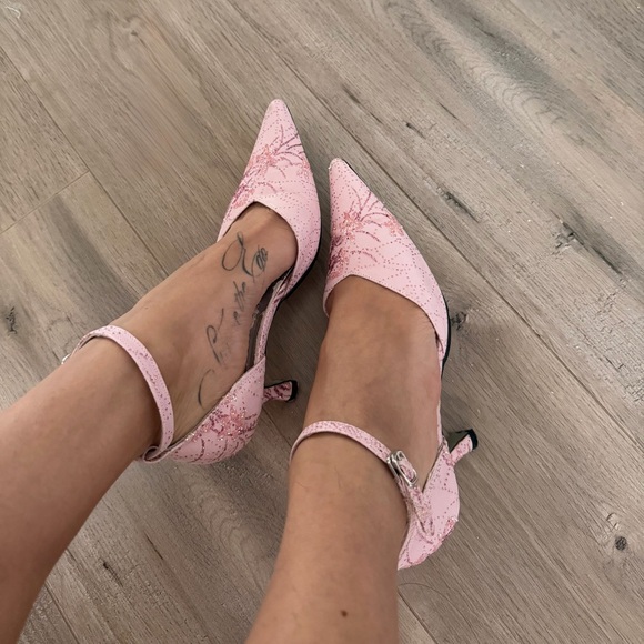 Shoes - Y2K PINK GLITTERY STRAPPY KITTEN HEELS